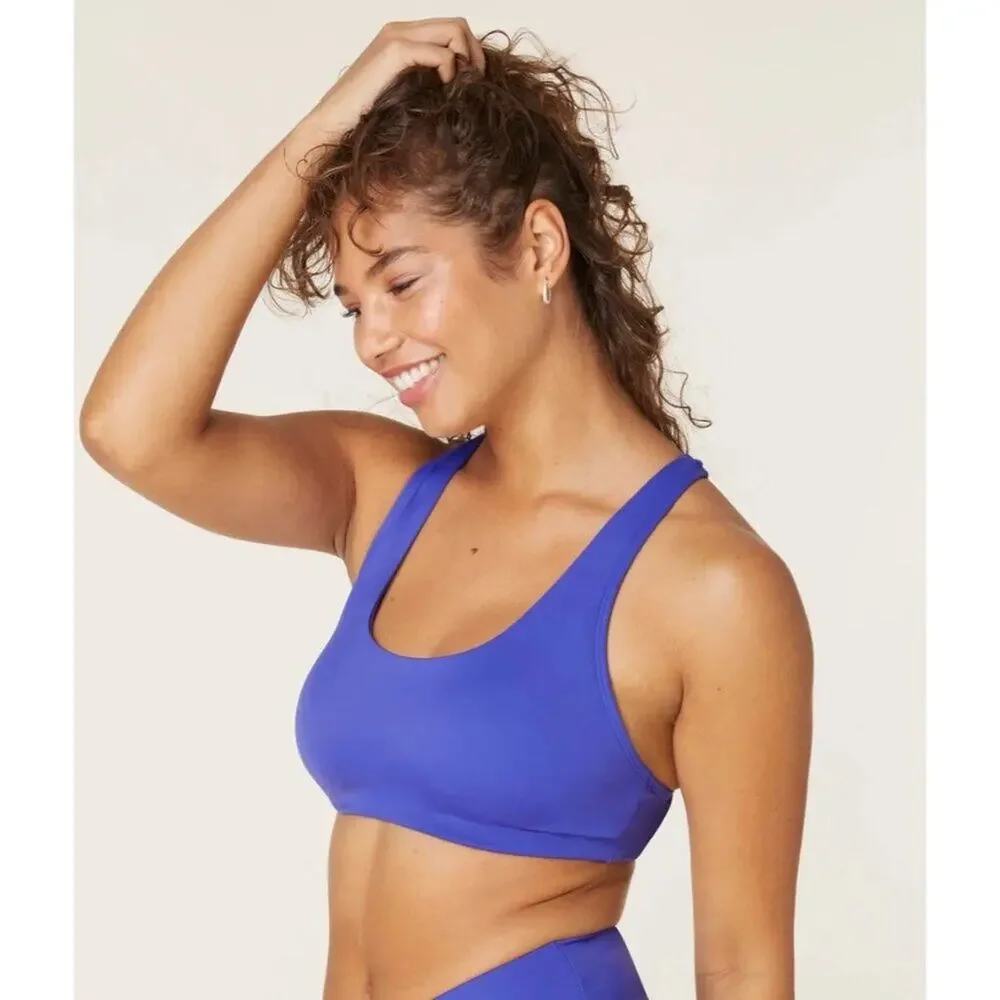 Andie Caledonia Bikini Top XS Blue Ribbed Cross Back NWT